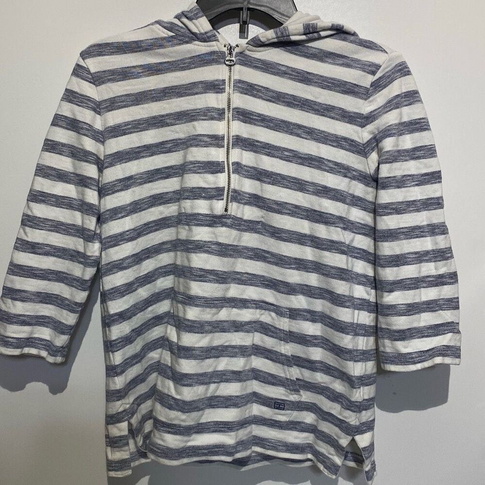 Tommy Hilfiger‎ Women's Gray White Athluxe Stripe Half Zip Hoodie Medium
